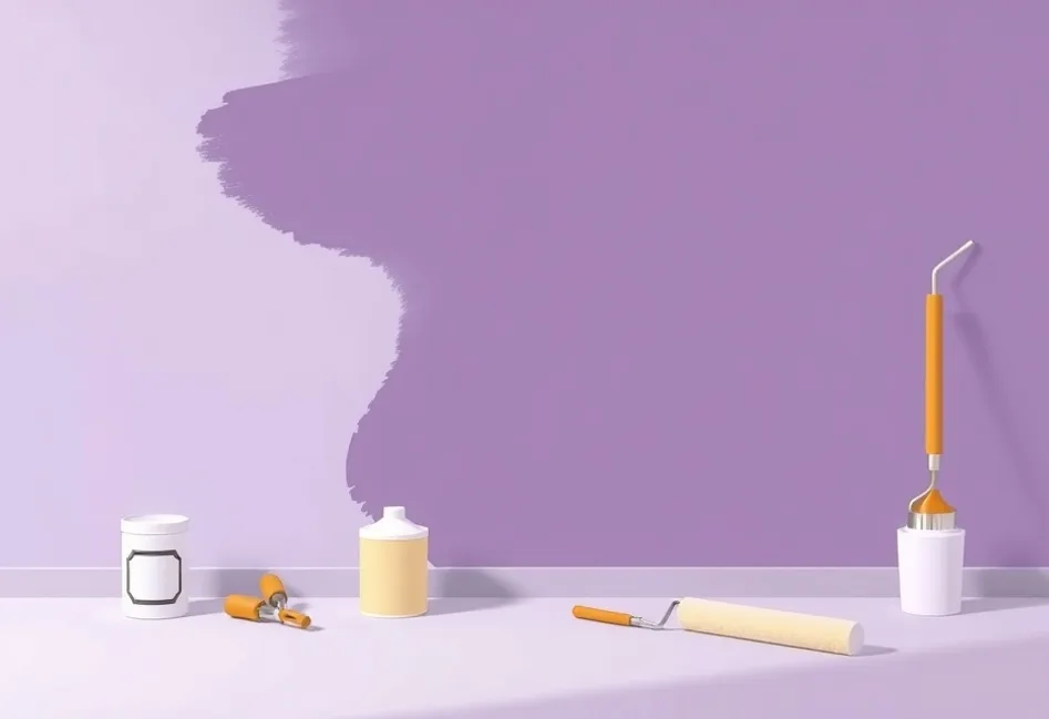 Outils de peinture disposés dans l'ordre des étapes du chantier