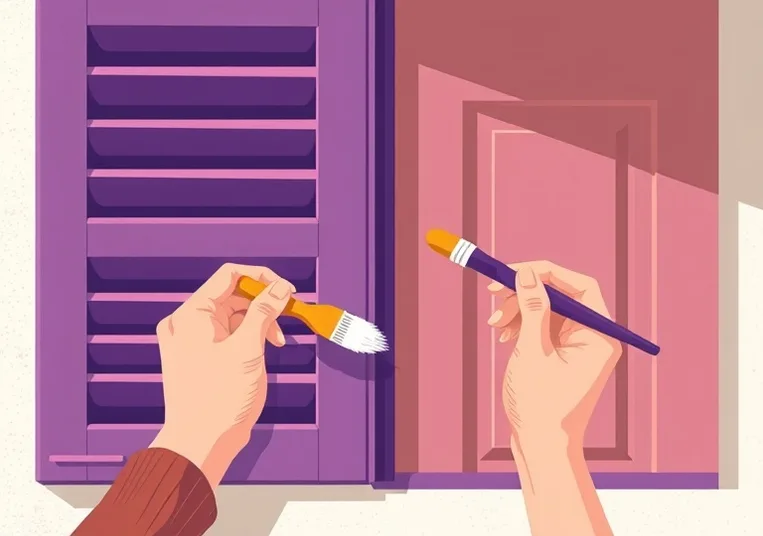 Mise en peinture au pinceau de volets et d'encadrements en bois
