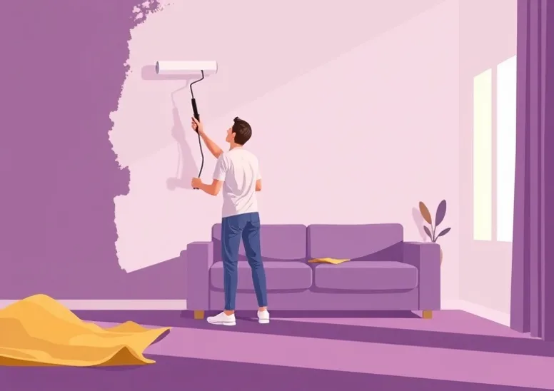 Peintre appliquant la peinture au rouleau sur un mur de salon